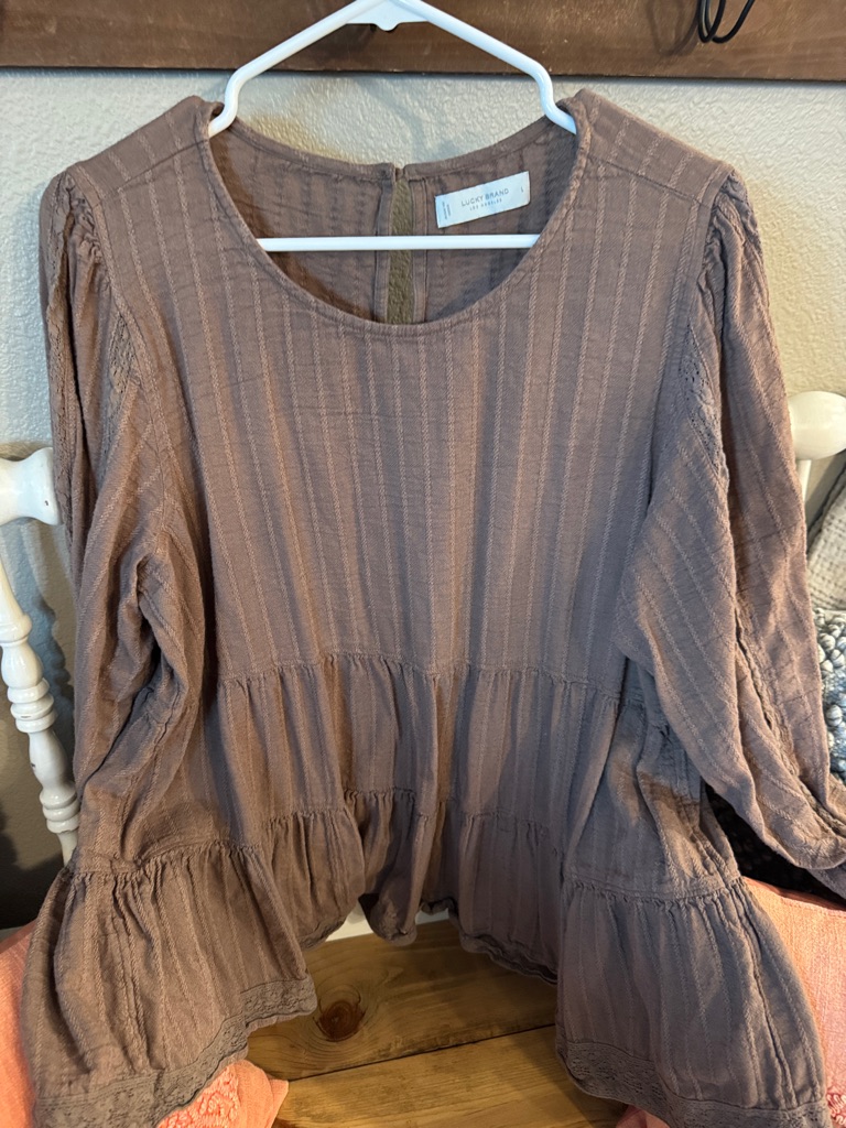 Lucky Brand Brown Taupe Textured Peplum Blouse